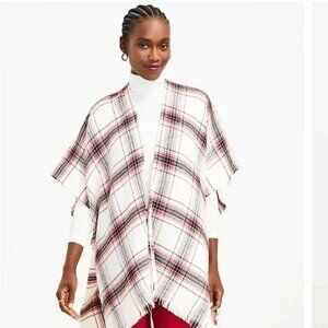 LOFT Classic plaid poncho/ shawl in red and white size Small
